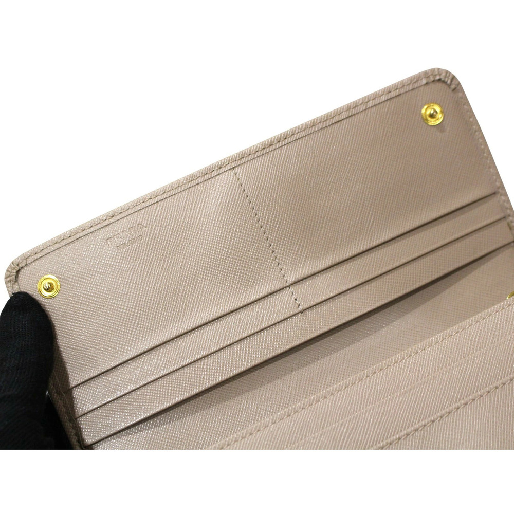 PRADA Saffiano Metal Leather Long Wallet CAMMEO Pink Beige Flap Double Snap - Picture 8 of 10